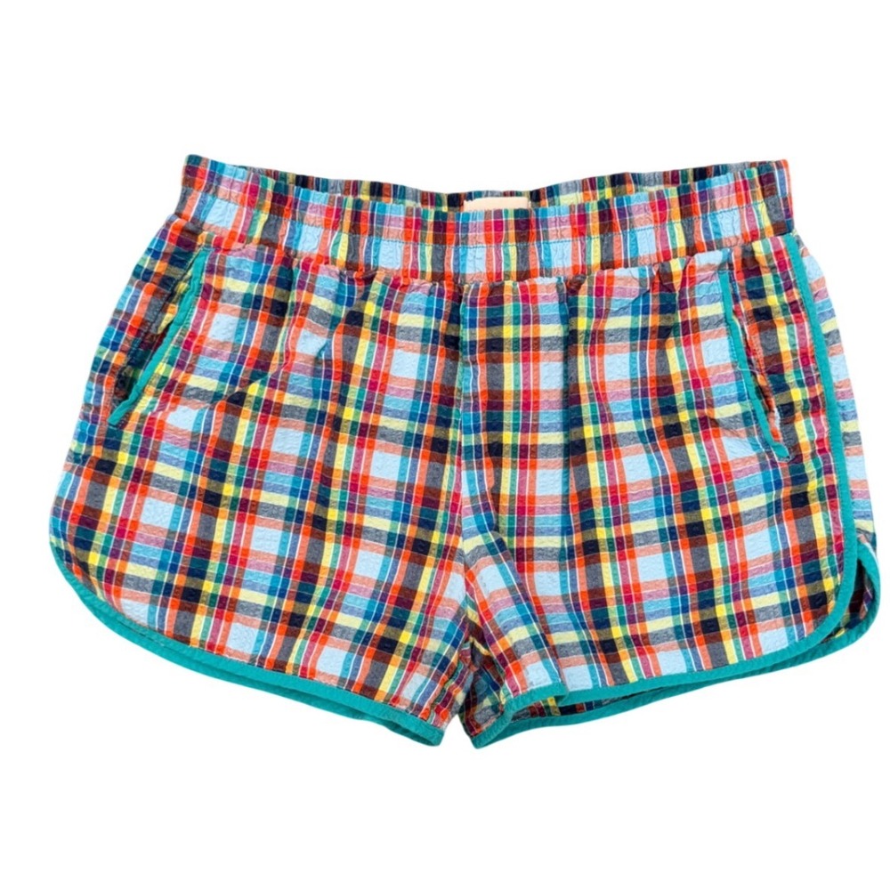 Urban Outfitters Rainbow Plaid Seersucker Shorts Multi Color Dolphin Hem Small